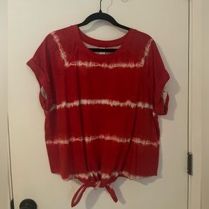 Old Navy Red Tie-Dye Too With Cuff Sleeve and Tie Front 2X